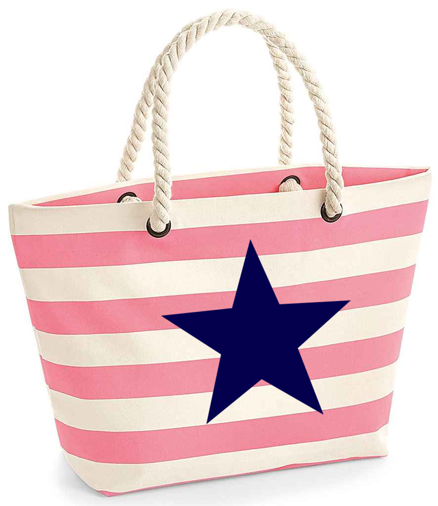 Pink striped beach bag with rope handles - Star