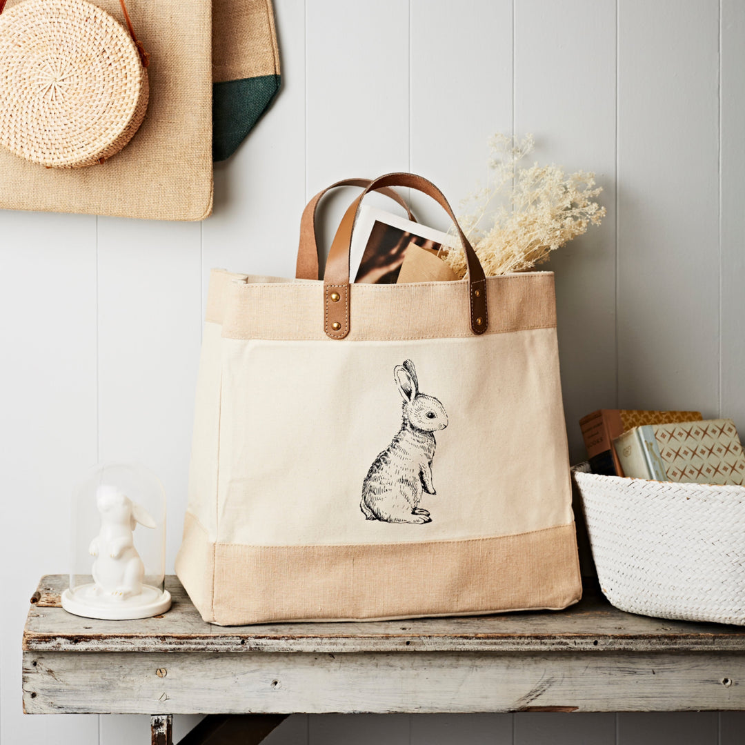 Rabbit Canvas Leather Handled Tote Bag
