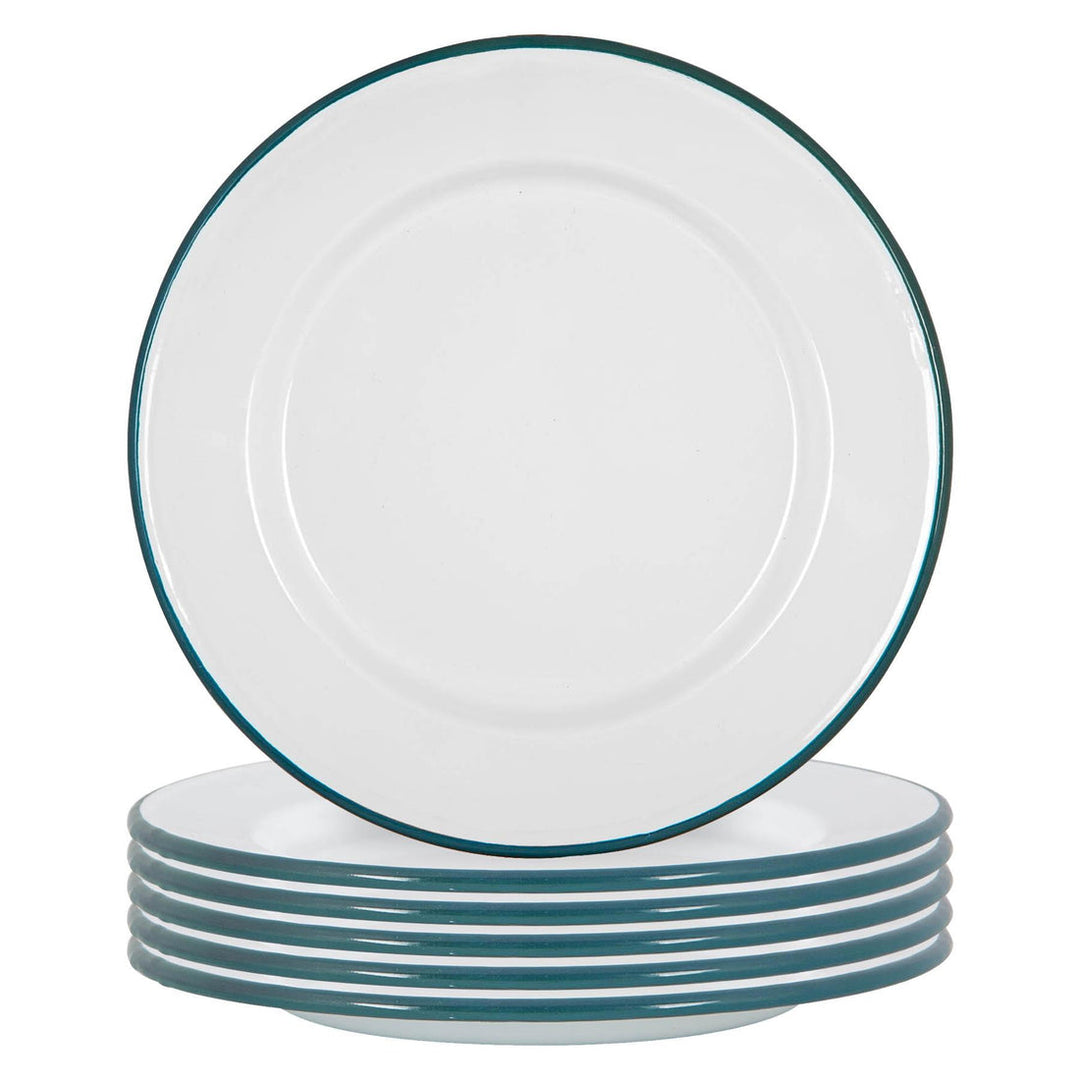 Set of 6 enamel dinner plates - green