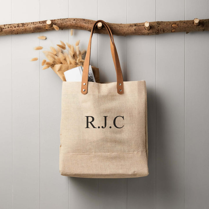 Personalised leather handled shopper bag