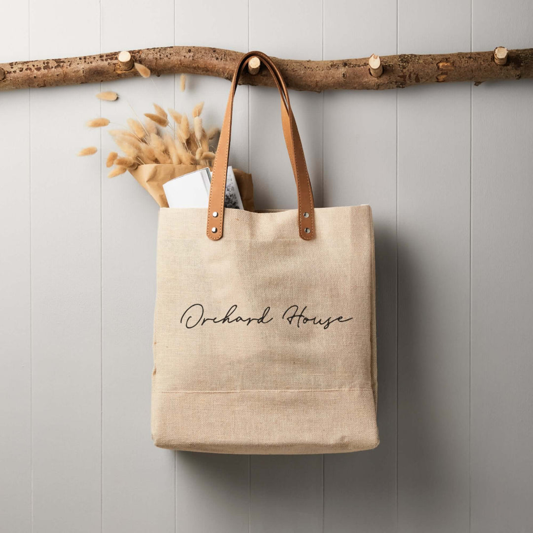 Personalised leather handled shopper bag