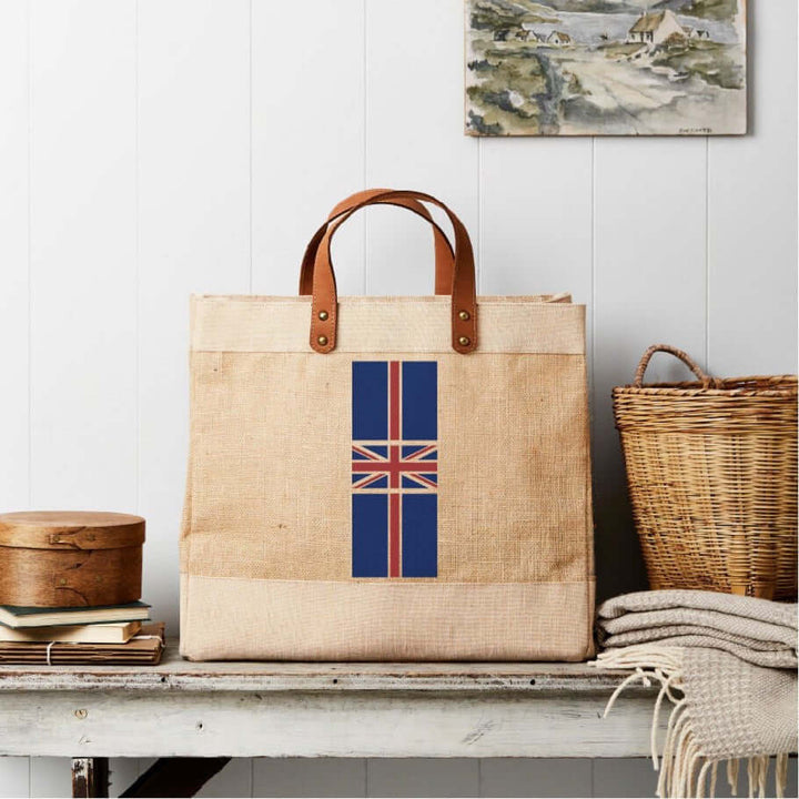 Union Jack Leather Handled Jute Tote Shopper Bag