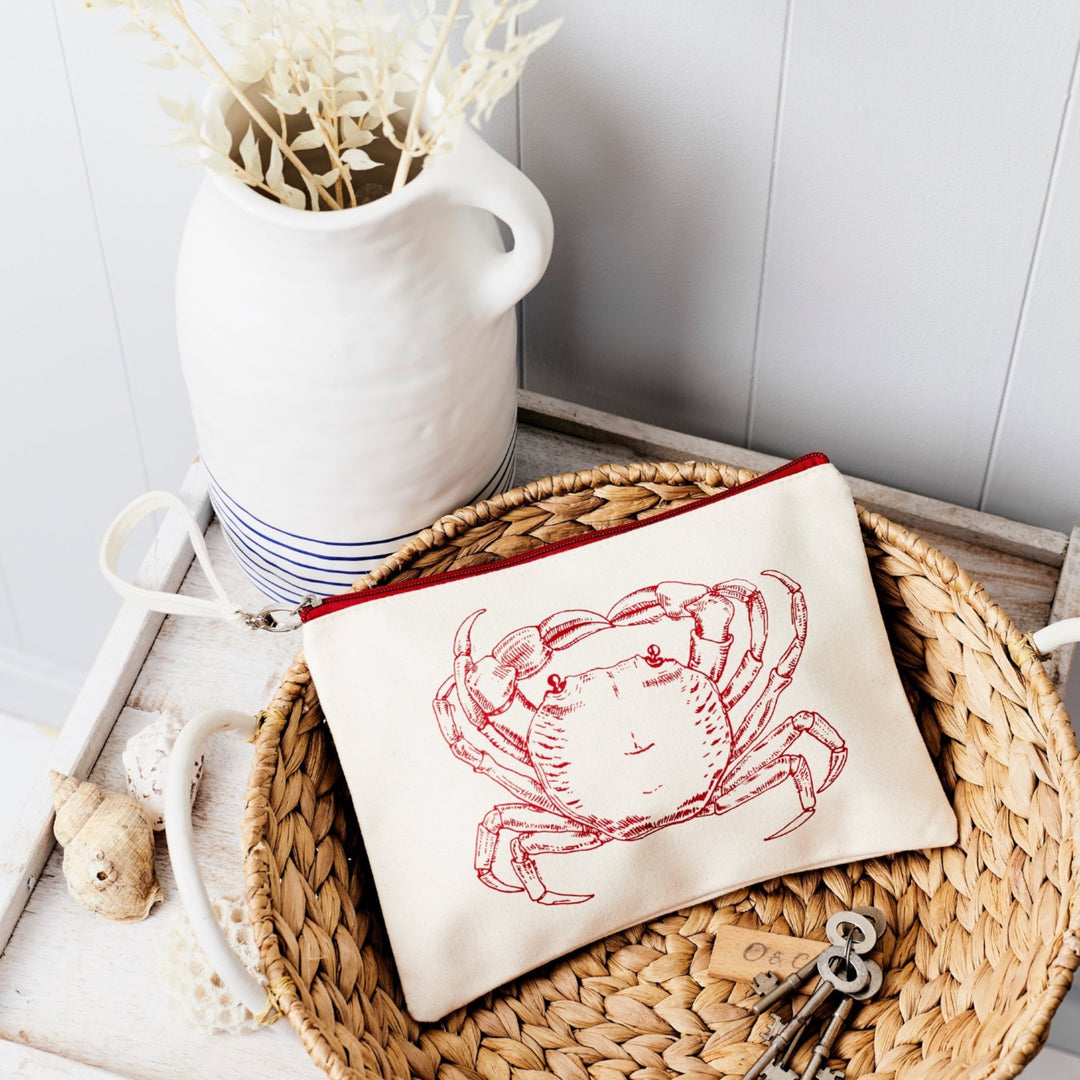 Canvas pouch printed with crab design