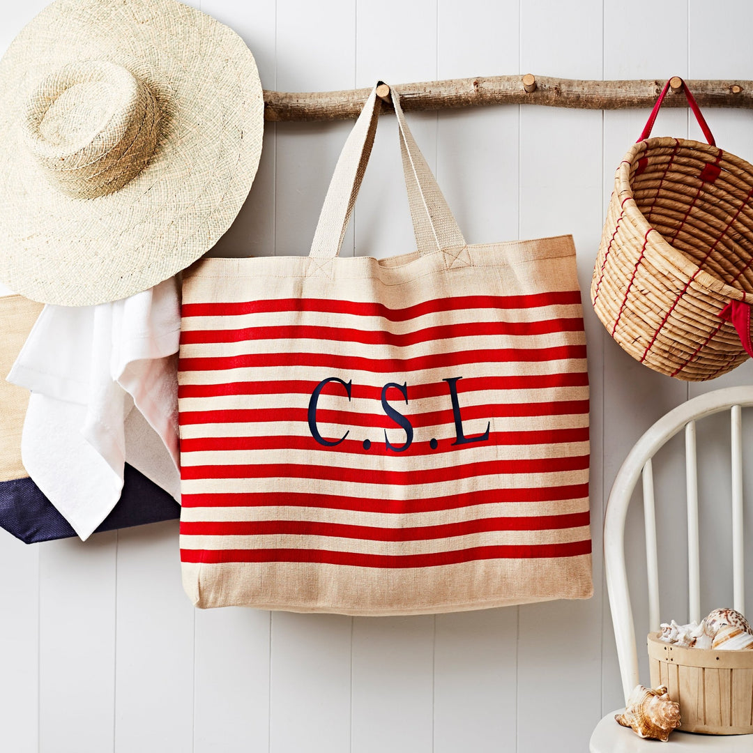 Monogram Red Stripe Beach Bag
