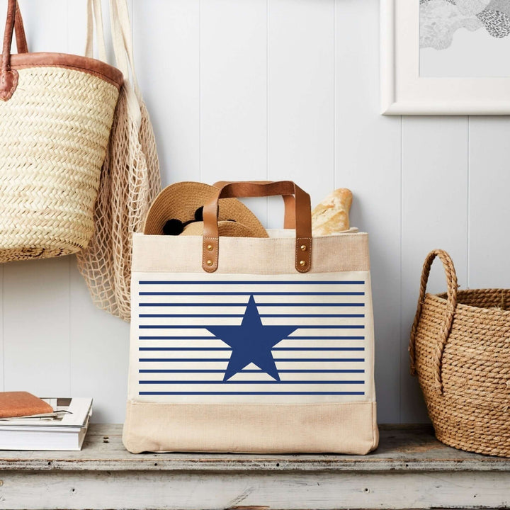 Navy Stripe and Star Market Tote - Canvas - Tillyanna