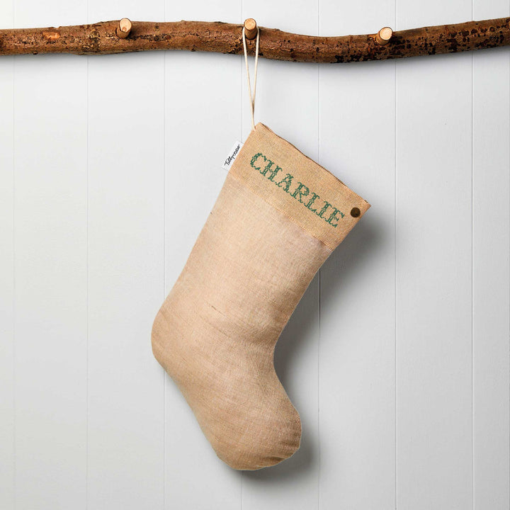 Personalised Juco Linen Christmas Stocking - Embroidery Name - Tillyanna