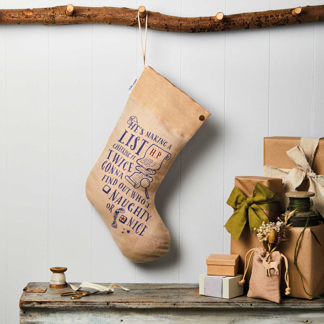Personalised Juco Linen Christmas Stocking - Naughty or Nice - Tillyanna