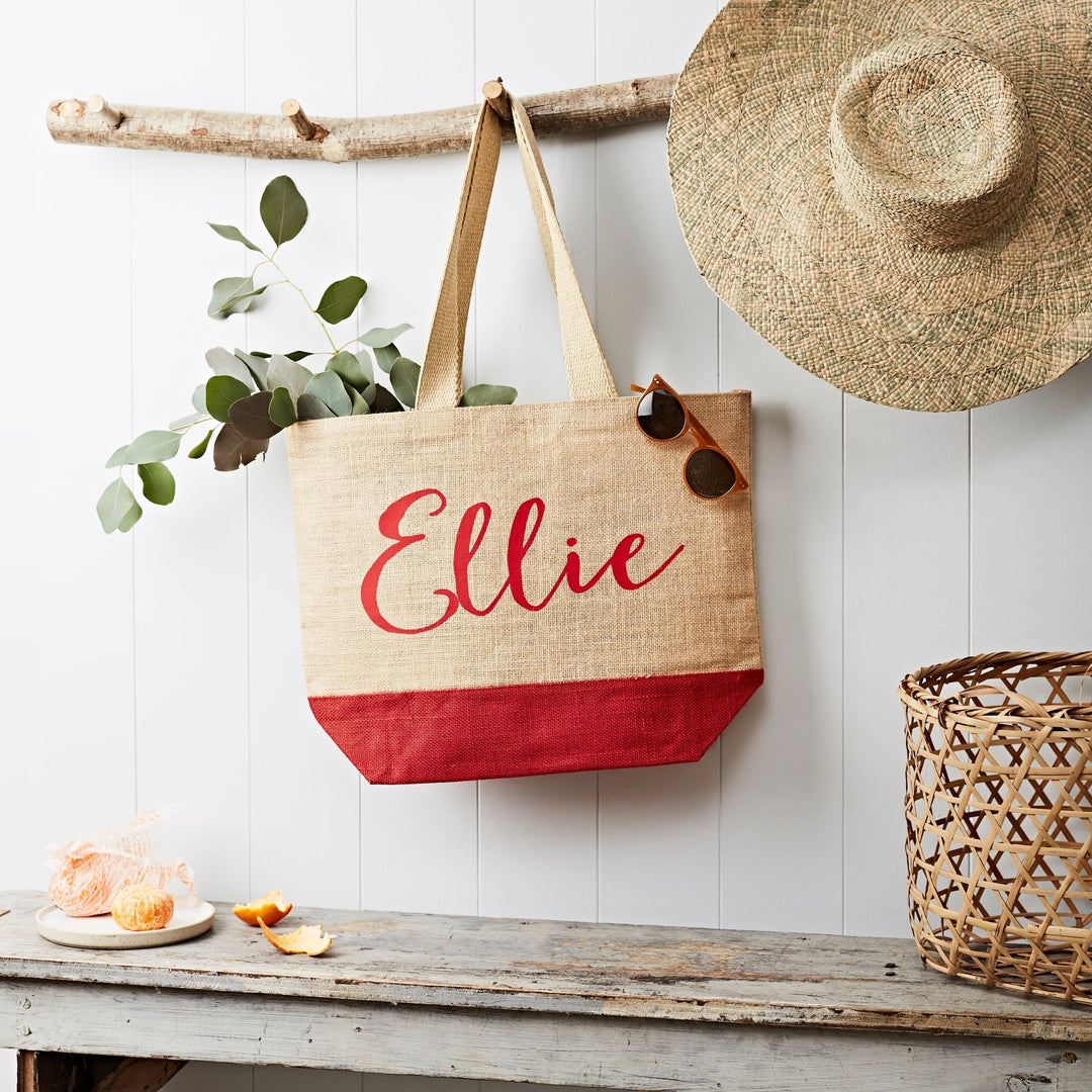 Personalised Jute Bag With Red Base - Tillyanna