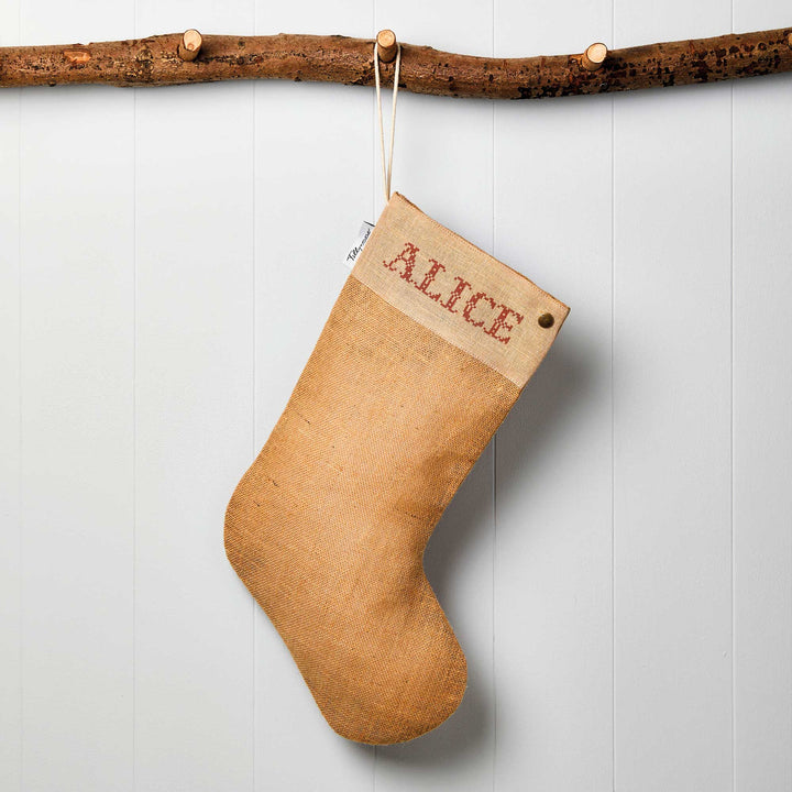 Personalised Jute Christmas Stocking - Embroidery - Tillyanna