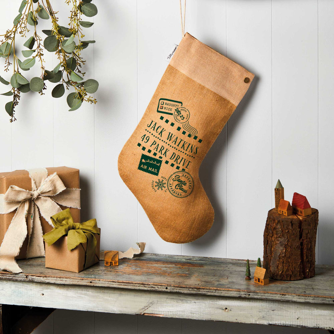 Personalised Jute Christmas Stocking - Stamp - Tillyanna