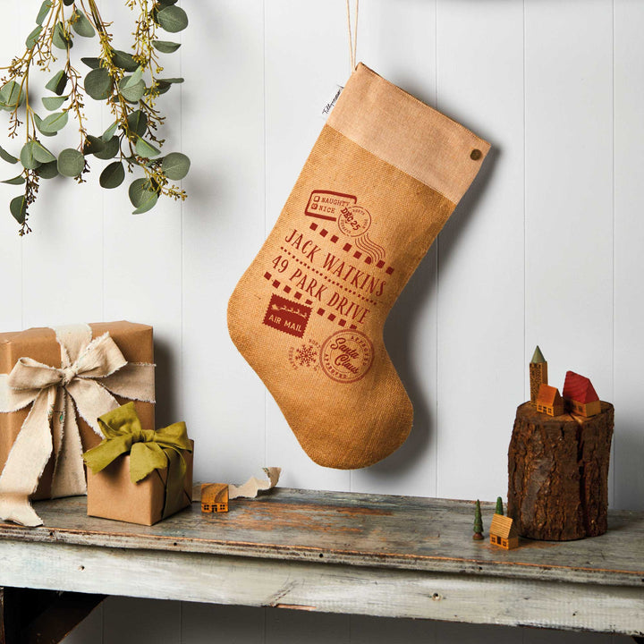 Personalised Jute Christmas Stocking - Stamp - Tillyanna