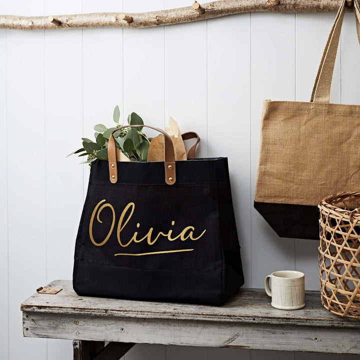 Personalised Name Market Tote - Black Jute - Tillyanna